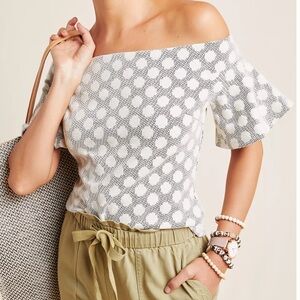 Anthropologie Eri+Ali Polka Dot Textured Cream and Black Blouse